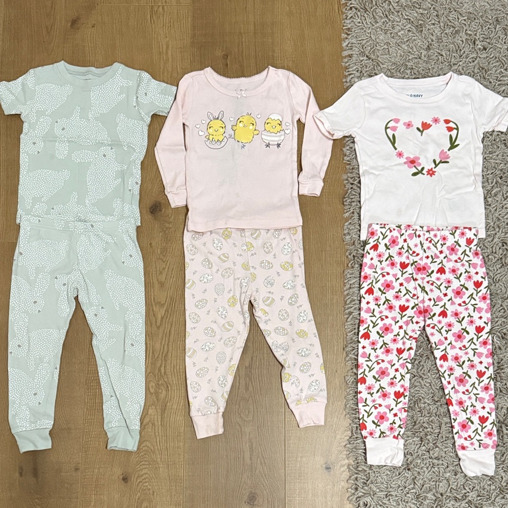 Easter/Spring Kids Pajamas Set - Pink, Green, White